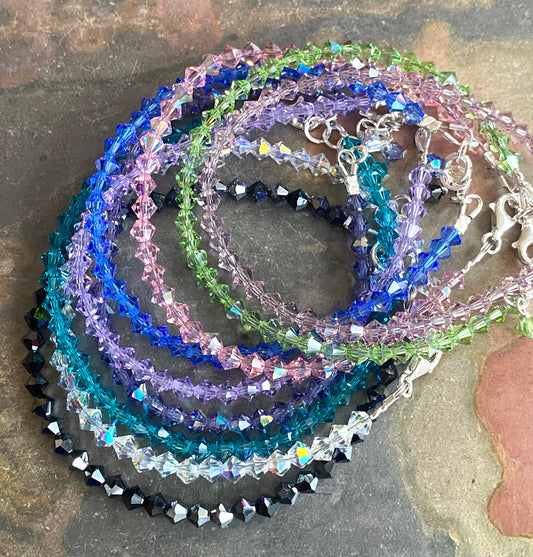 Crystal Bracelets in multiple colors, Swarovski Crystal Anklet/Bracelets in  Sterling Silver, Wedding/Bridesmaid Crystal Bracelets,