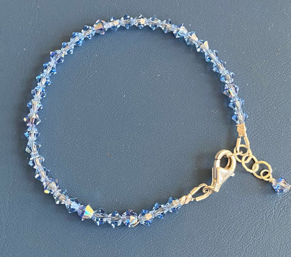 Swarovski Crystal Anklet/Bracelet, Light Sapphire Blue Crystal Bracelet  Sterling Silver, March Birthstone Bracelet, Bridal Crystal Bracelet