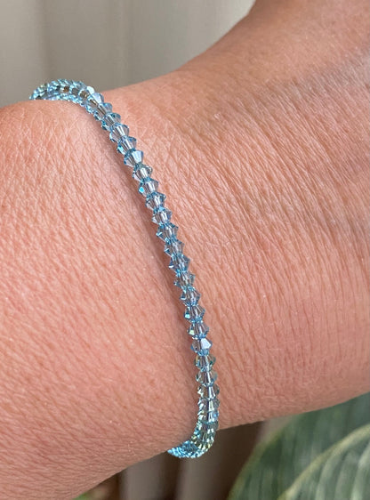 Swarovski Crystal Anklet/Bracelet, Blue Aquamarine  Blue Crystal Bracelet Sterling Silver,March Birthstone Bracelet, Bridal Crystal Bracelet