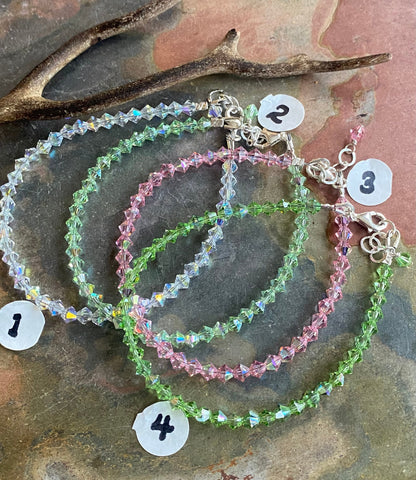 Crystal Bracelets in multiple colors, Swarovski Crystal Anklet/Bracelets in  Sterling Silver, Wedding/Bridesmaid Crystal Bracelets,