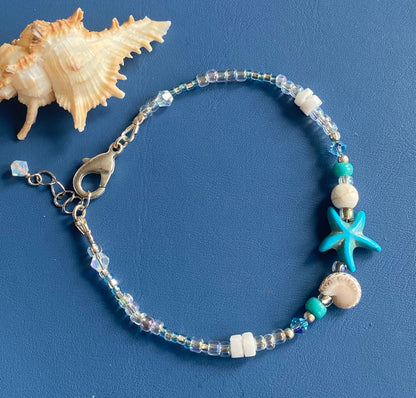 Starfish Charm Bracelet, Beach theme Bracelets, Starfish Charm beaded Bracelet, Summer Beach Jewelry, Beach Boho Bracelet