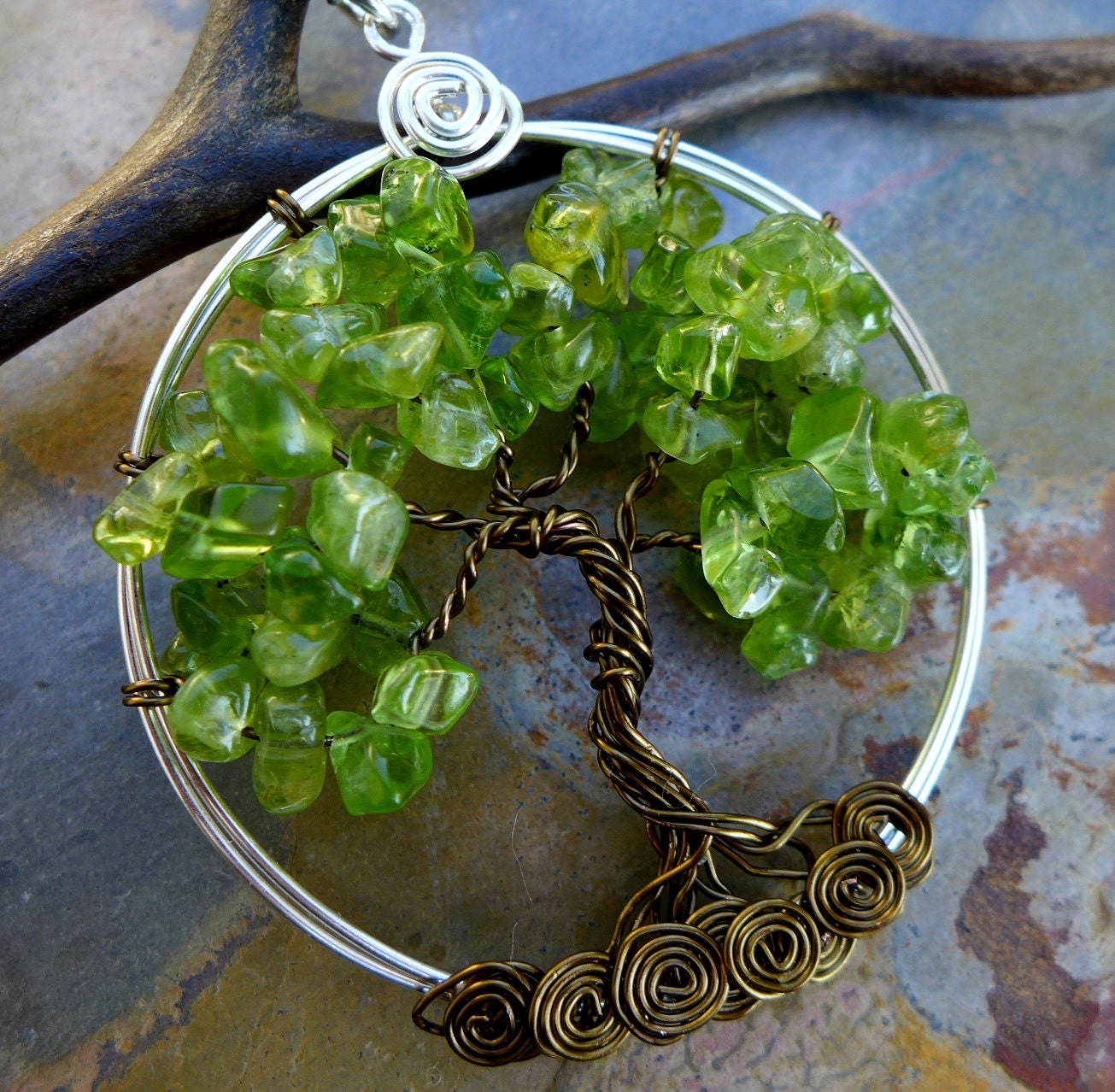 Peridot Tree of Life Pendant Necklace with Chain-Wire Wrapped Peridot Tree of Life Necklace- August Birthstone,