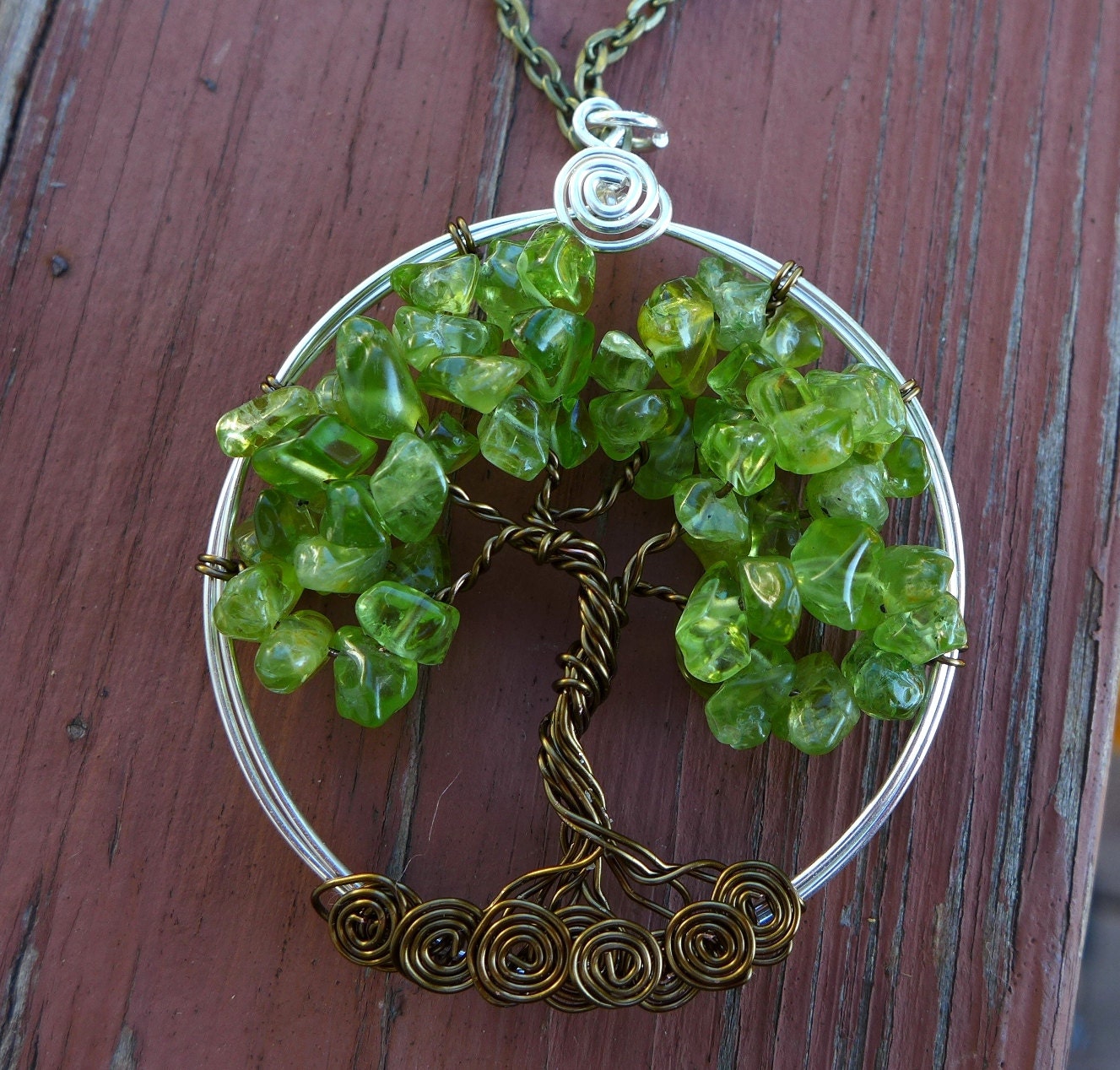 Peridot Tree of Life Pendant Necklace with Chain-Wire Wrapped Peridot Tree of Life Necklace- August Birthstone,
