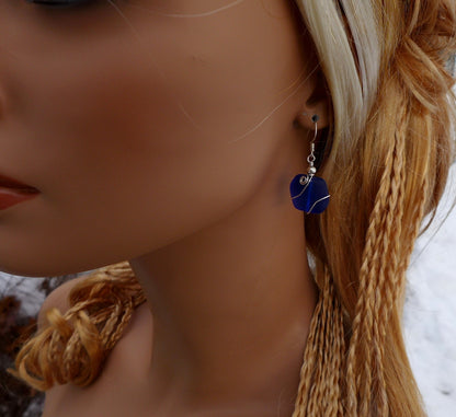 Cobalt Blue Sea Glass Earrings in Sterling Silver, Blue Sea Glass Earrings, Beach Weddings, Blue earrings, Cobalt Sea glass Earrings,