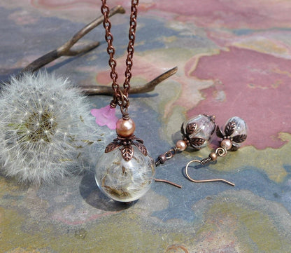 Dandelion Jewelry,Dandelion Seed Flower Pearl Copper Necklace, Dandelion Earrings, Make a Wish Gift,Birthday Gift,Bridal/Bridesmaid Jewelry